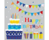 Serwetki papierowe B''day Cake with Gifts and Garlands, 33 x 33 cm,  20 szt.