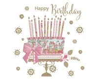 Serwetki papierowe Happy B''day Cake on Gold Stand, 33 x 33 cm,  20 szt.