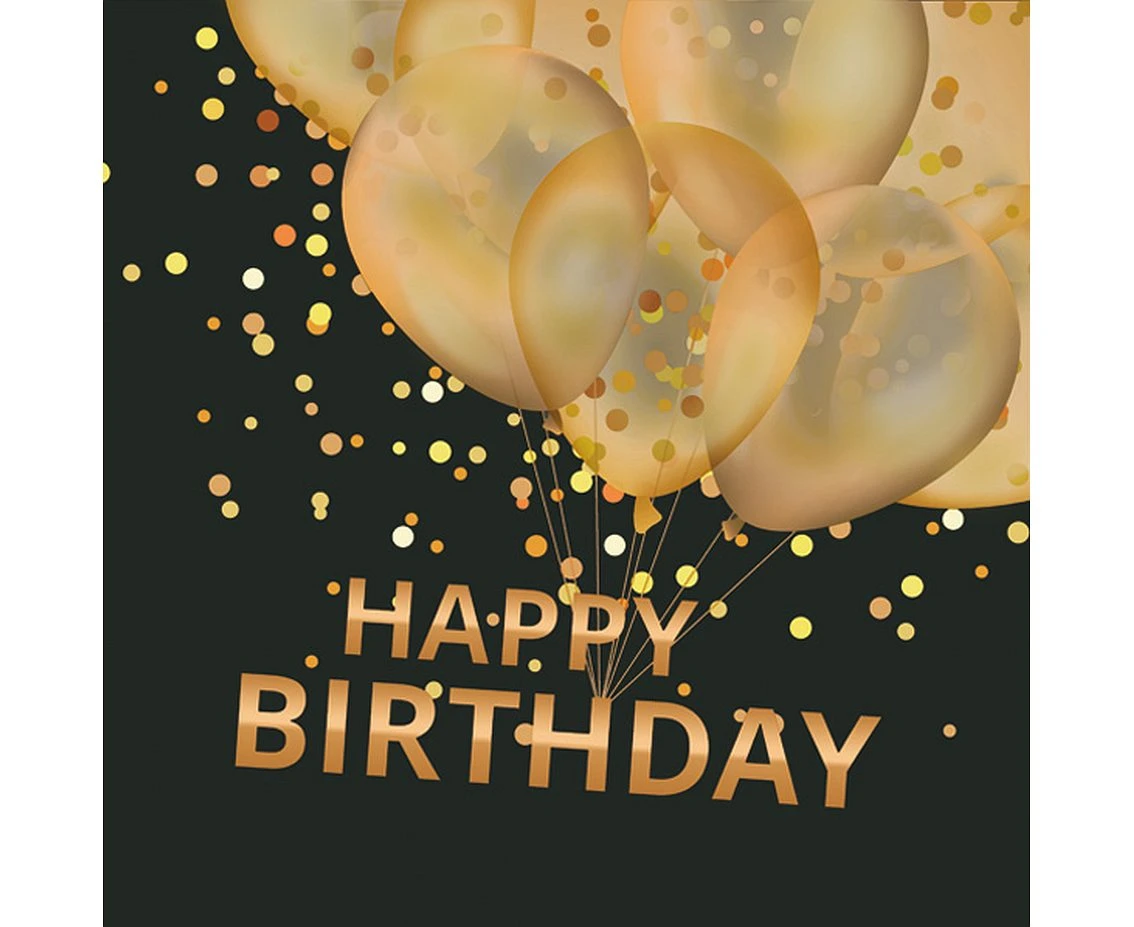 Serwetki papierowe Gold Balloons Happy B-day on Black, 33 x 33 cm,  20 szt.