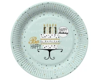 Talerzyki papierowe Mint and Happy B-day, 18 cm,  8 szt.