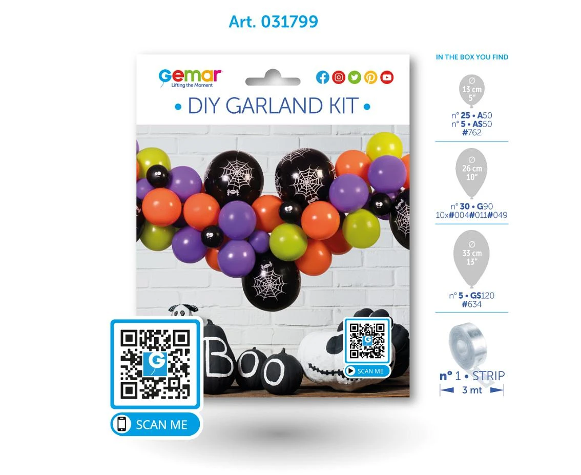 Girlanda balonowa Gemar, diy halloween (tradycyjna), 65szt.