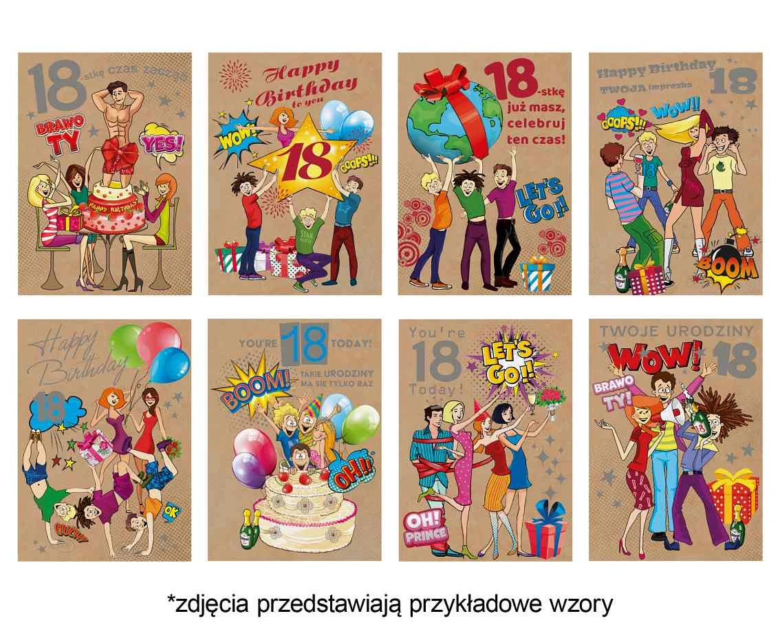 Laurka Eko Edition B6EKO 127x180 Urodziny 18-stka zest. 631 Grafika - Chłopak, Dziewczyna, Humor, Papier typu kraft