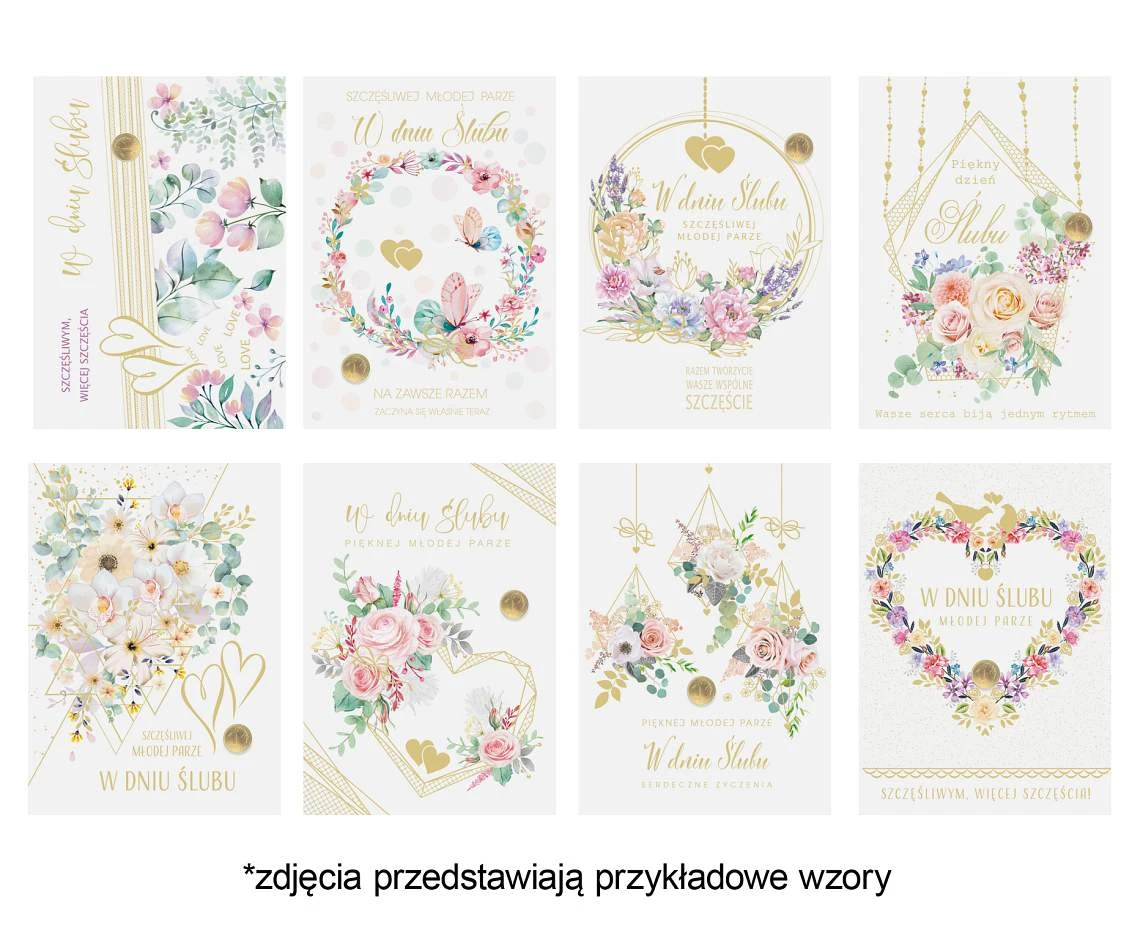 Laurka Lux Edition z grosikiem B6LUX 127x180 Ślub zest. 665 Kwiaty - Akwarela, Grosz, Jasne, Liście, Mix, Róże, Serca