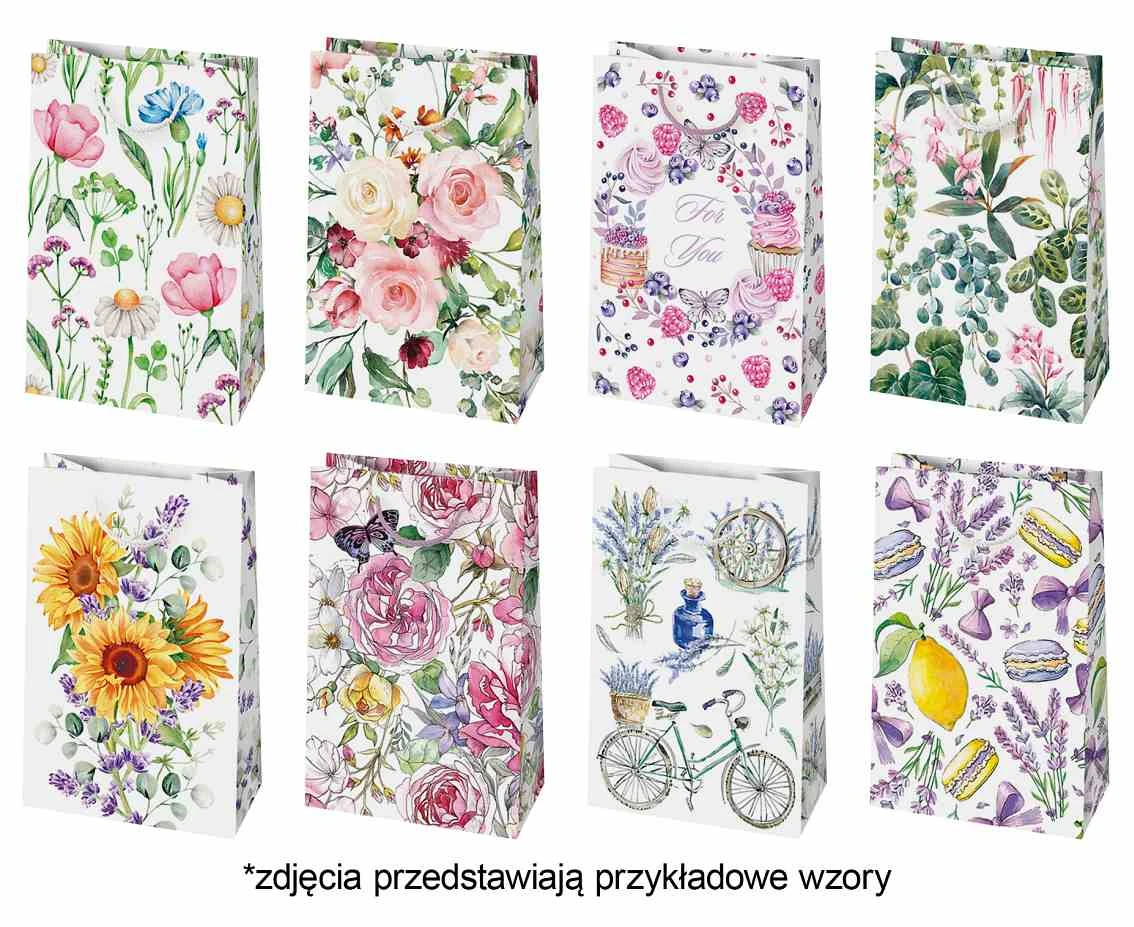 Torebka prezentowa T3 160x240x70 Ogólne zest. 47 Kwiaty - Akwarela, Mix, Róże, 1 szt.