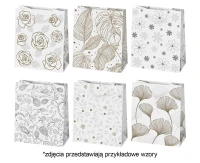 Torebka prezentowa T4 190x230x105 Ogólne zest. 110 Grafika - Białe, Jasne, Kwiaty, Mix, Ornamenty, Srebrne, 1 szt.