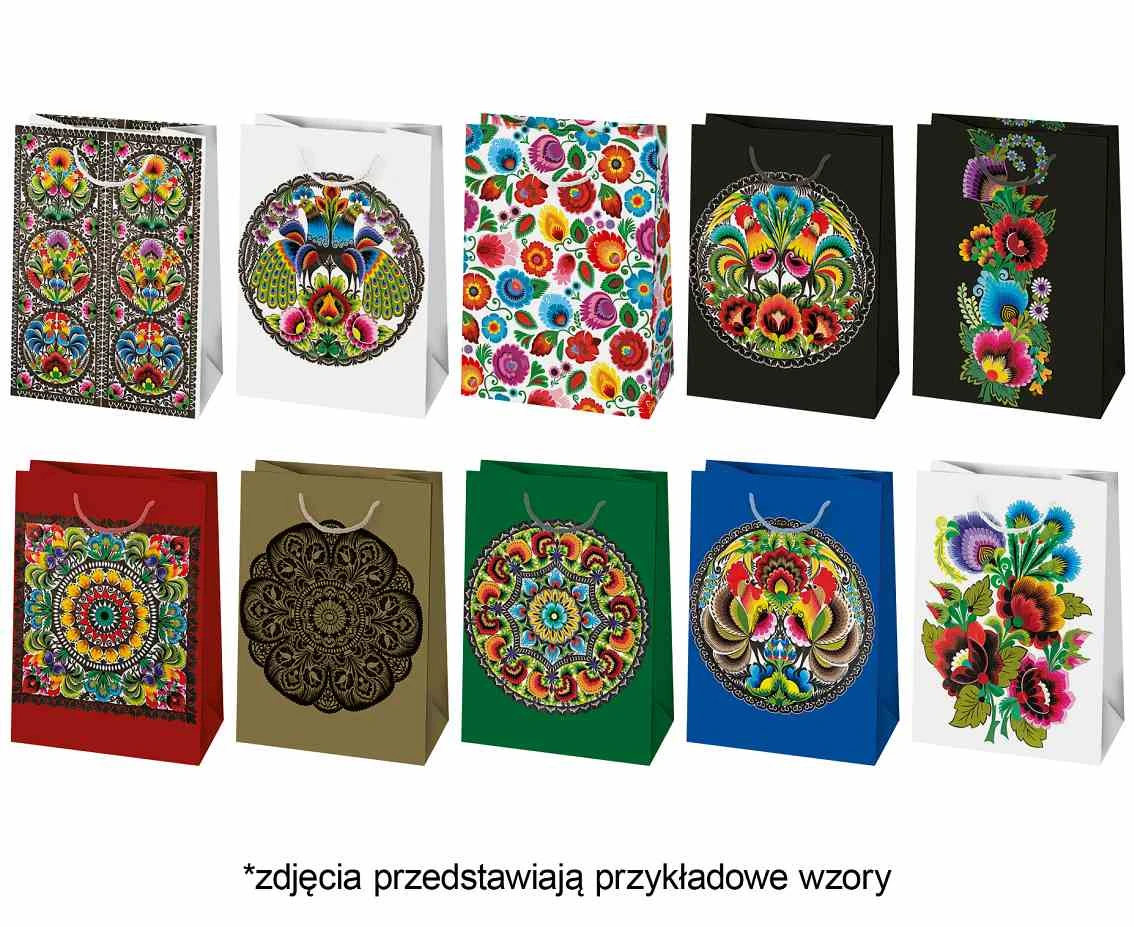 Torebka prezentowa T5 230x320x110 Ogólne zest. 193 Folk - Łowicz, Mix, 1 szt.