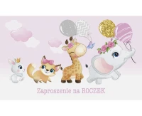 Zaproszenie Z 160x95 Urodziny Roczek nr 55550 Dziecięce - Dziewczynka, Słonie, Zwierzęta, Żyrafy, 10 szt.