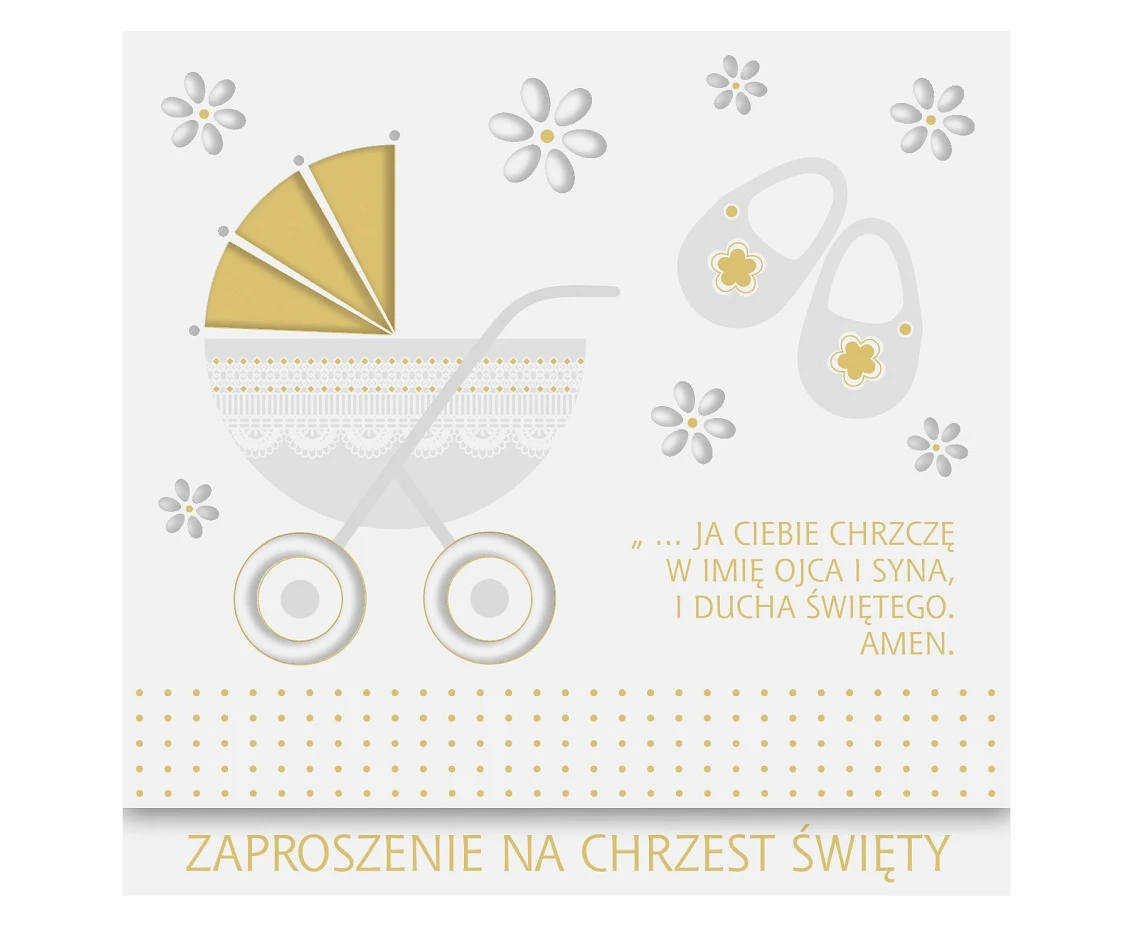 Zaproszenie kwadrat ZKW 120x120 Chrzest nr 56254 Dziecięce - Chłopiec, Dziewczynka, Jasne, Religia, Tłoczenie, Złote, 10 szt.