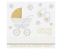 Zaproszenie kwadrat ZKW 120x120 Chrzest nr 56254 Dziecięce - Chłopiec, Dziewczynka, Jasne, Religia, Tłoczenie, Złote, 10 szt.