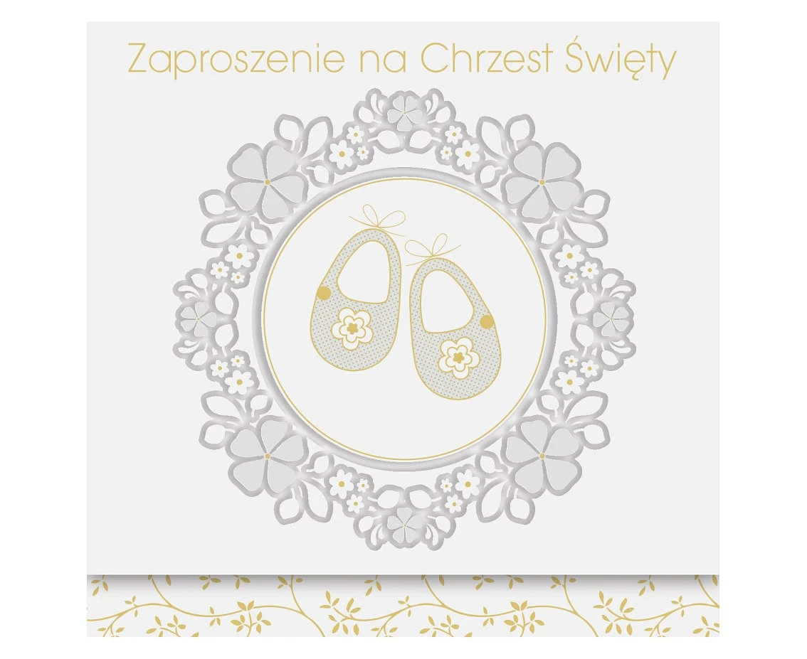 Zaproszenie kwadrat ZKW 120x120 Chrzest nr 56256 Dziecięce - Chłopiec, Dziewczynka, Jasne, Religia, Tłoczenie, Złote, 10 szt.