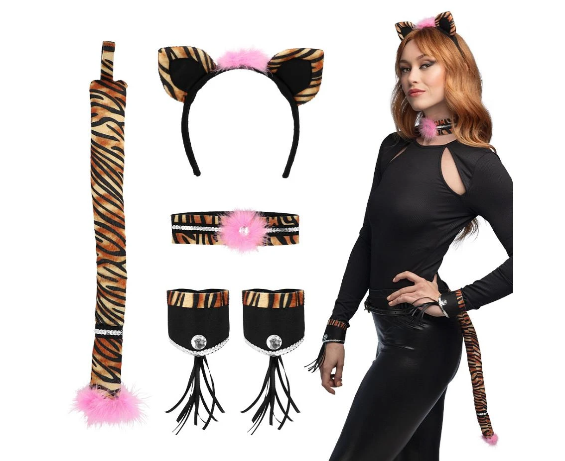 Zestaw Słodki Gepard (opaska, choker, 2 bransoletki, ogon)