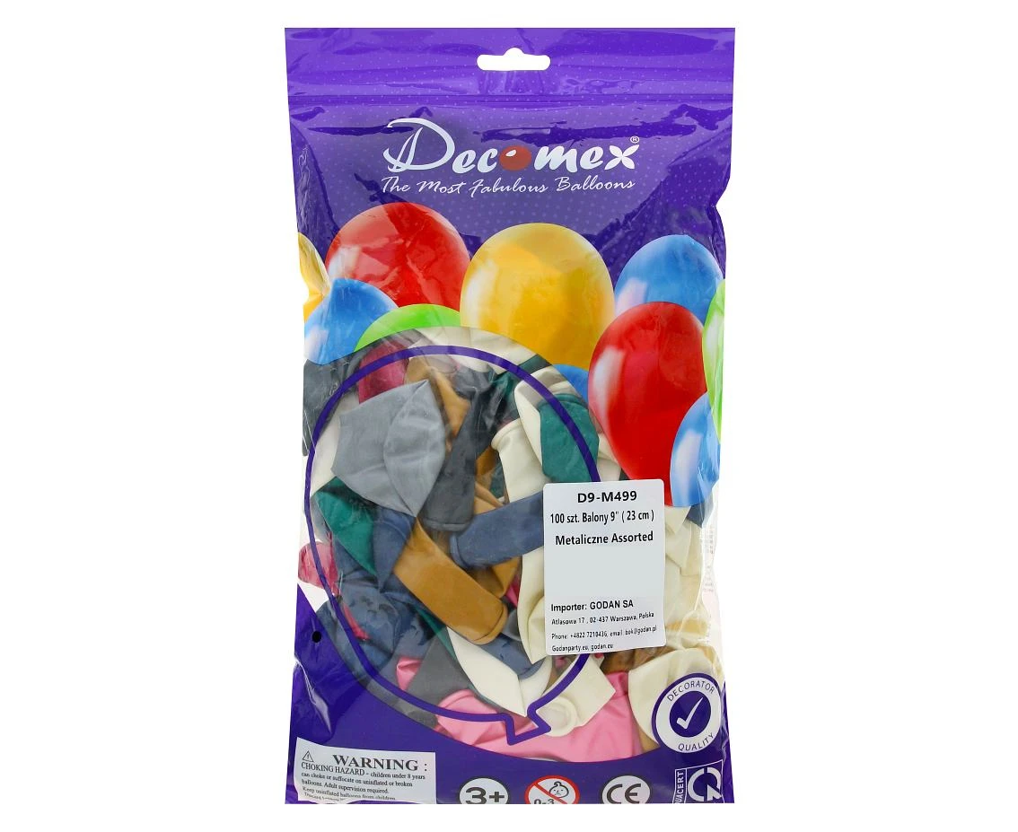 Balony Decomex 9", metalik mix, 100szt.