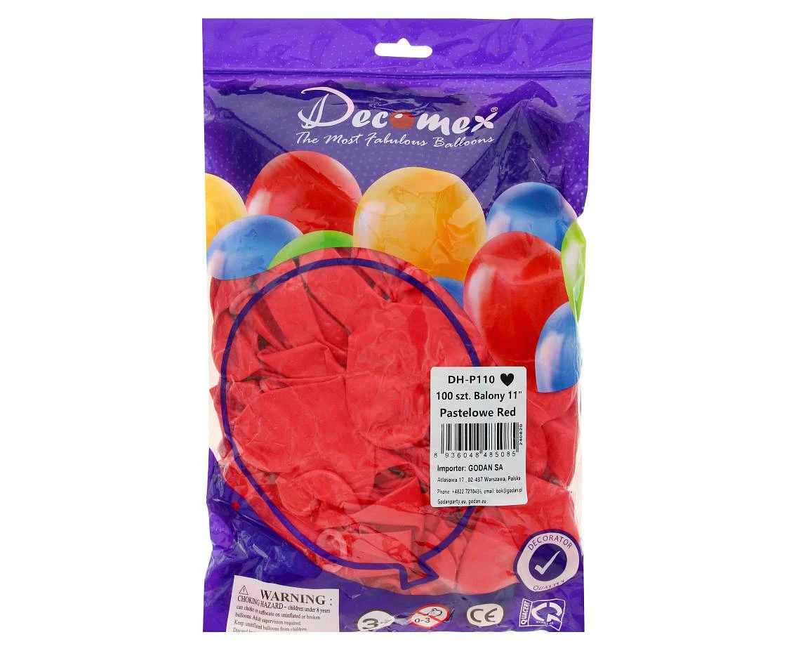 Balony Decomex 11", pastel czerwone serca, 100szt.