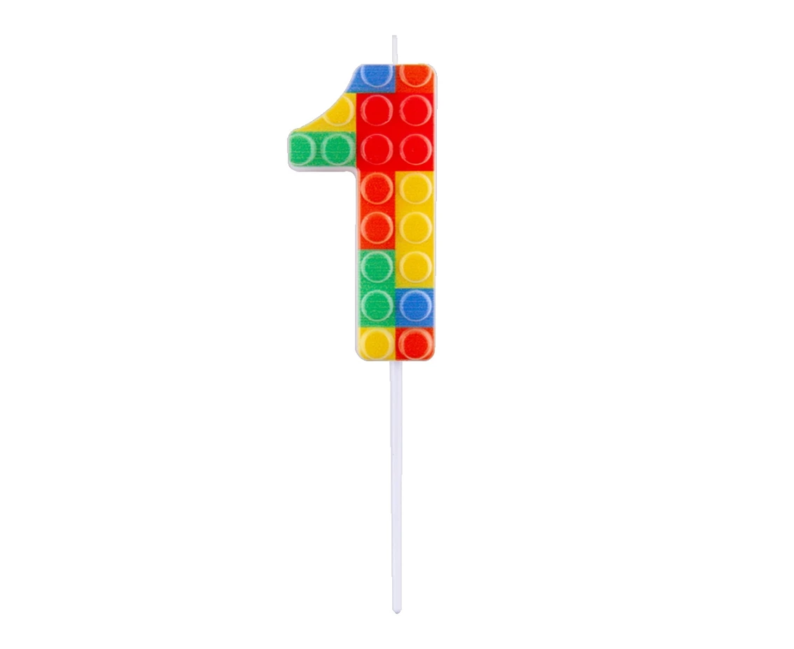 Świeczka piker KLOCKI cyferka 1, wielokolorowa, dł. całkowita 10,5 cm