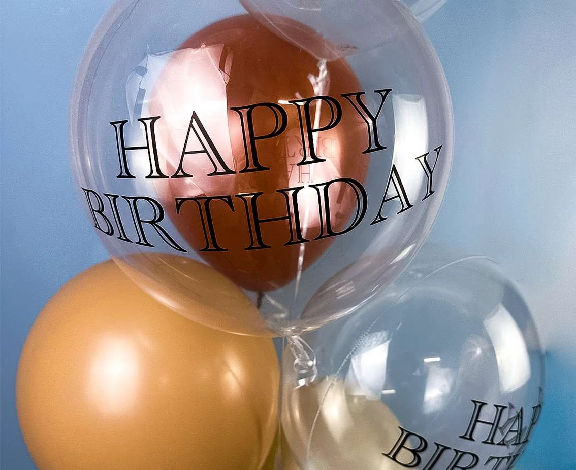 Balon Takara Bubble Balloon - Happy Birthday (drukowane), 330 mm/ 10 szt. (rozm. QL 15,0") KK