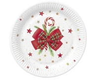 Talerzyki papierowe Checked Bow with Candy Cane, 22 cm,  8 szt.