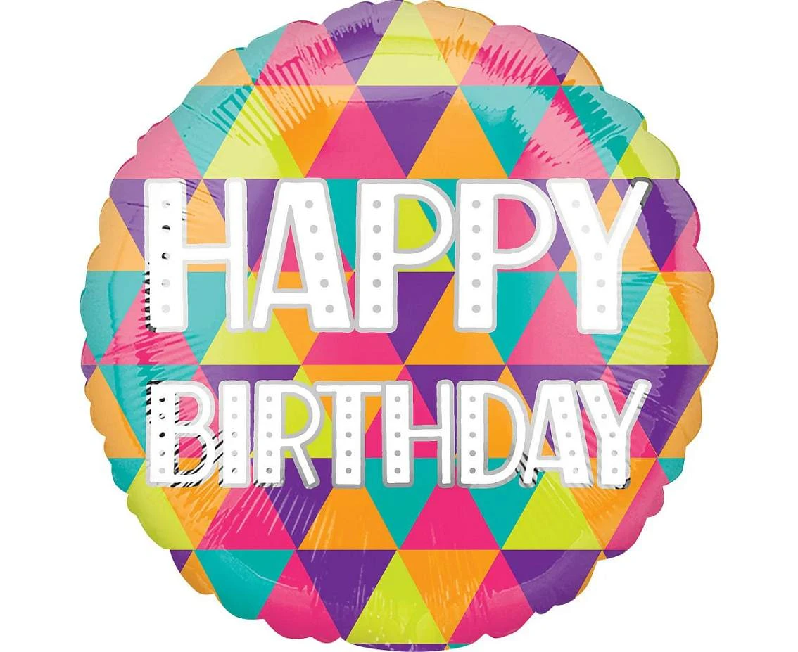 Balon foliowy 18" CIR - Colorful Triangles Birthday KK