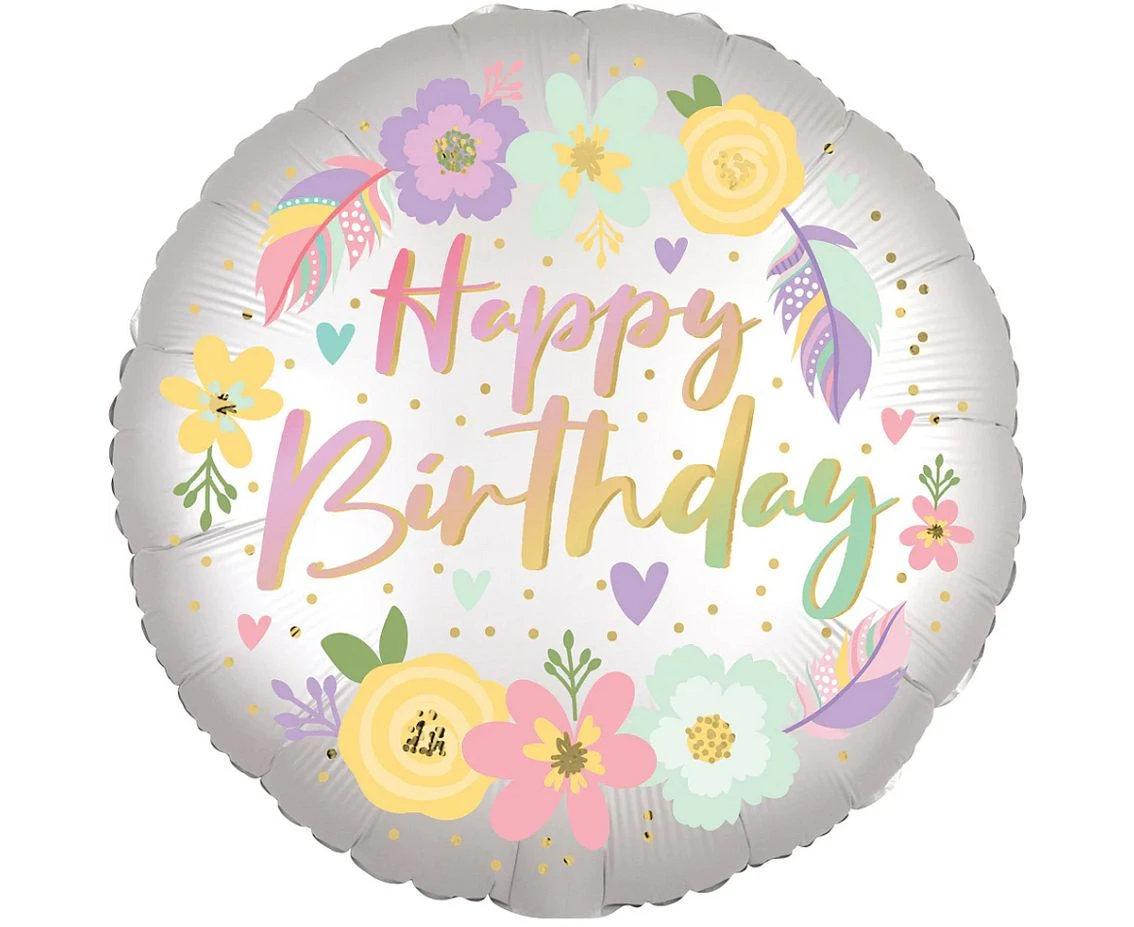 Balon foliowy 18" CIR - Boho Bday Satin Flowers KK