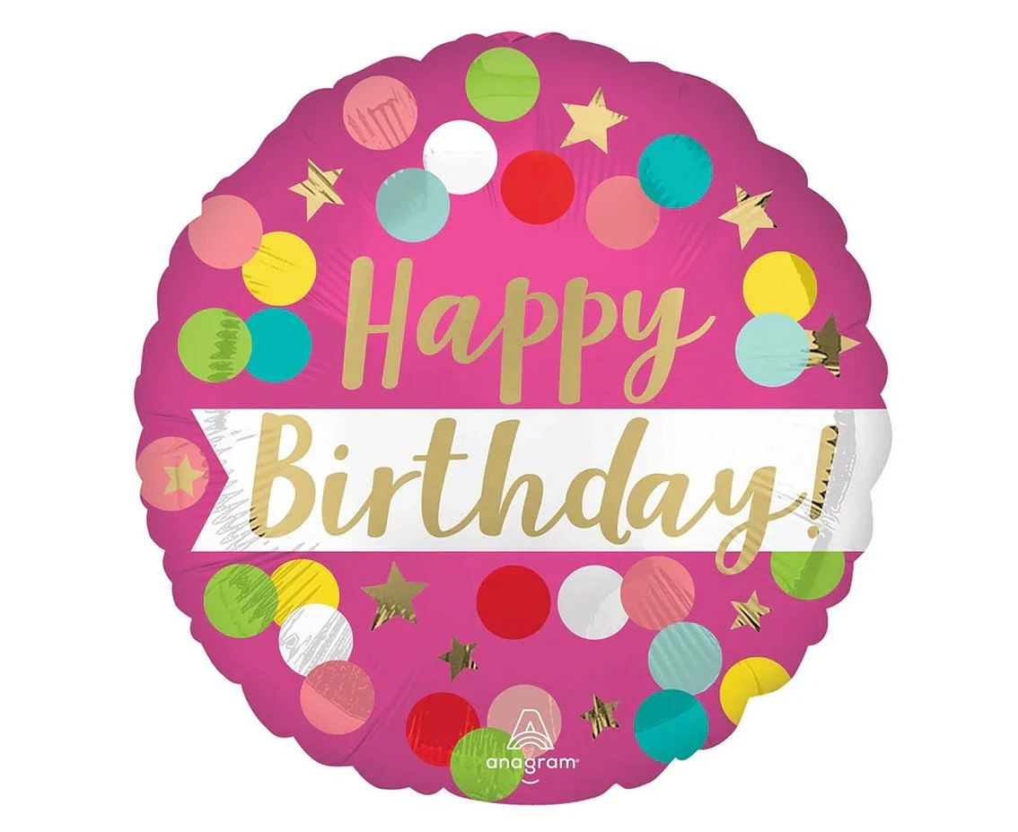 Balon foliowy 18" Birthday pink confetti KK