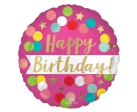 Balon foliowy 18" Birthday pink confetti KK