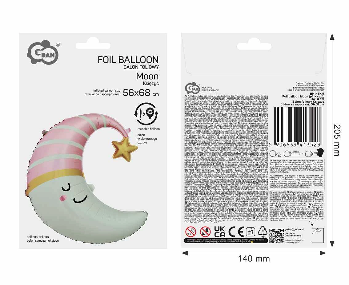 Balon foliowy Księżyc (różowa czapeczka), 56x68 cm