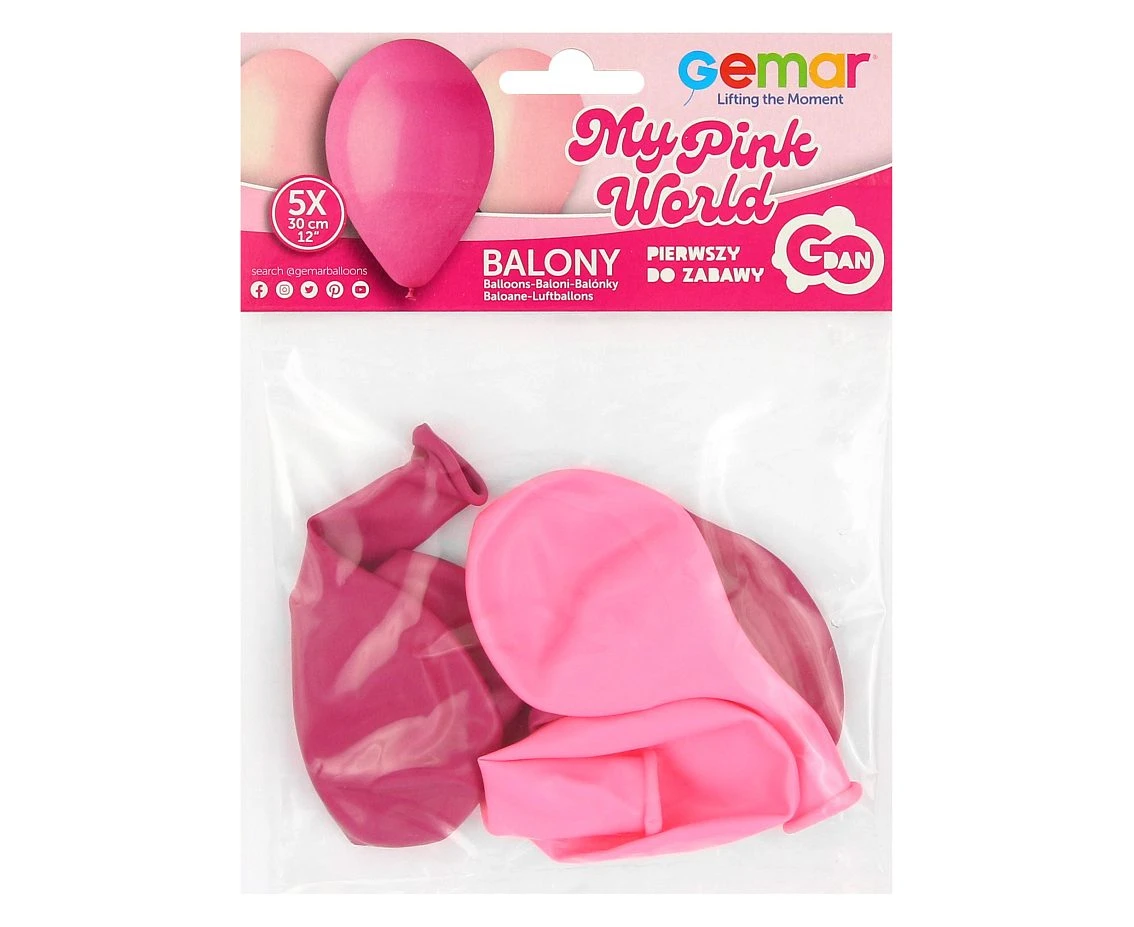Balony Gemar 12", premium my pink world różowe, 5szt.