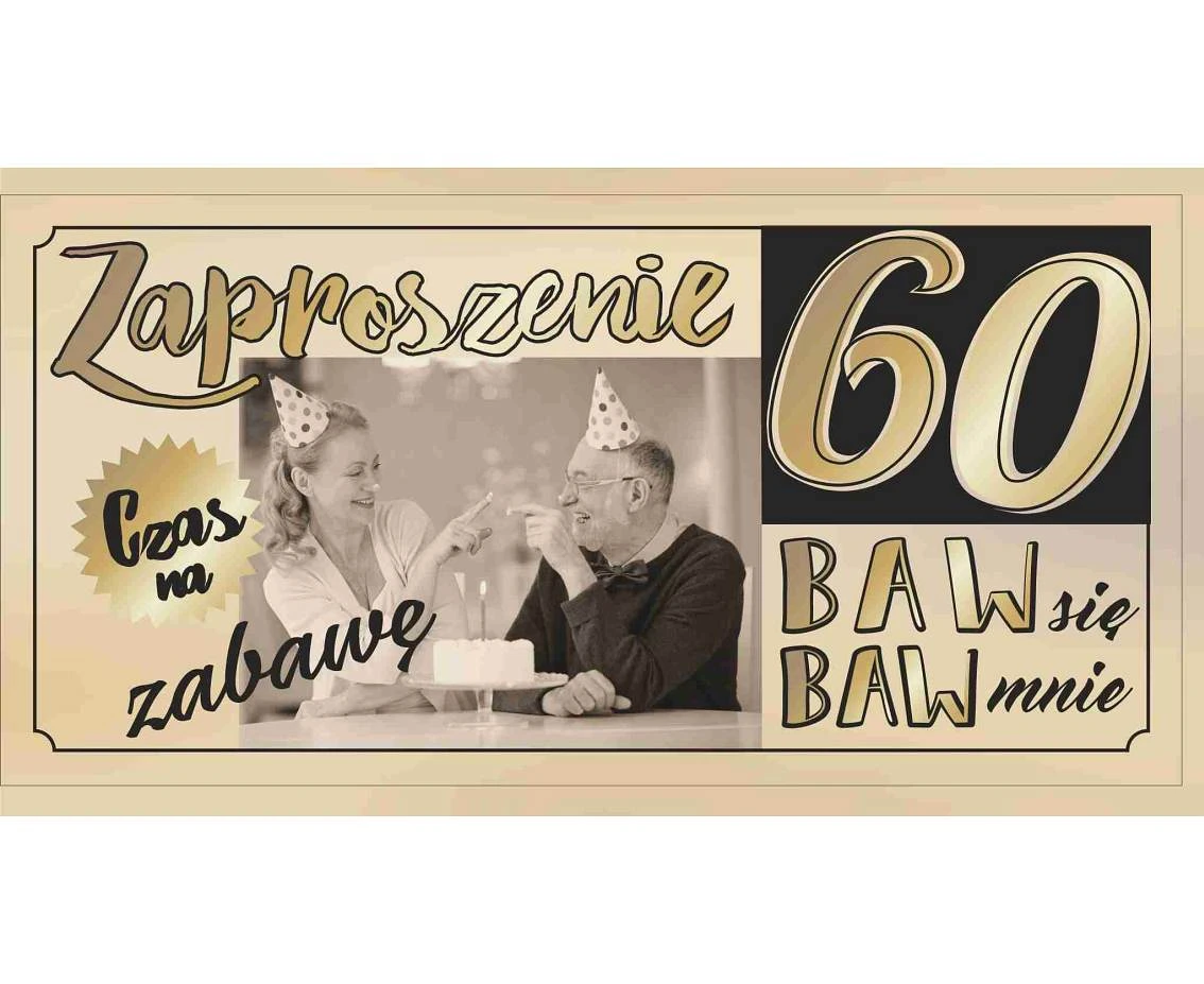 Zaproszenie na 60 Urodziny, Para, 17x8,5 cm, 10 szt.