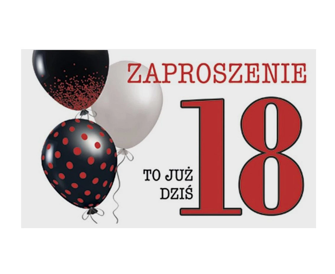 Zaproszenie Z 160x95 Urodziny 18-stka Grafika - Balony, Chłopak, Dziewczyna, 10 szt.