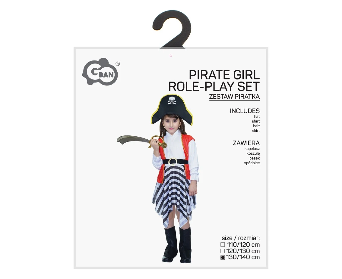 Zestaw dla dzieci Piratka (kapelusz, koszula, pasek, spódnica), rozm. 130/140 cm