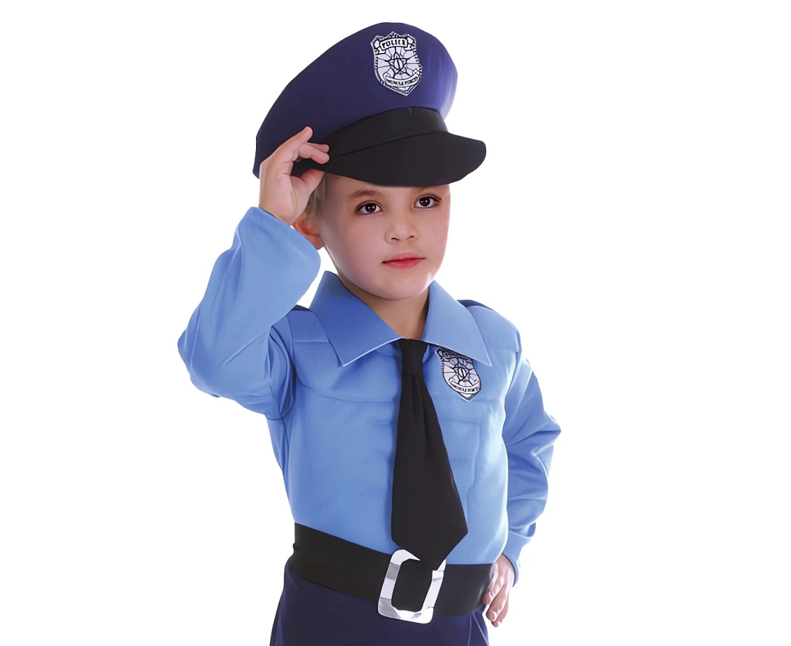 Zestaw dla dzieci Policjant (koszula, krawat, kapelusz), rozm. 110/120 cm