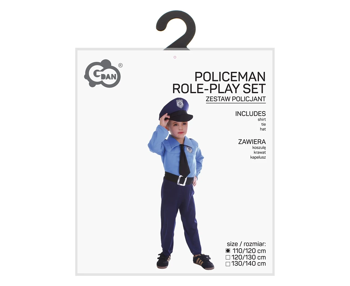 Zestaw dla dzieci Policjant (koszula, krawat, kapelusz), rozm. 110/120 cm