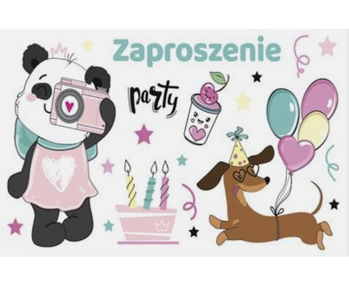 Zaproszenie Z 160x95 zest. 62128 Dziecięce - Balony, Dziewczynka, Grafika, Pandy, Psy, 10 szt.