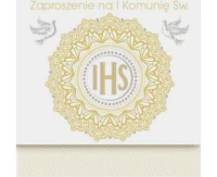 Zaproszenie kwadrat ZKW 120x120 Komunia, Dziecięce - Chłopiec, Dziewczynka, Grafika, Religia, Złote, Tłoczenie, 10 szt.