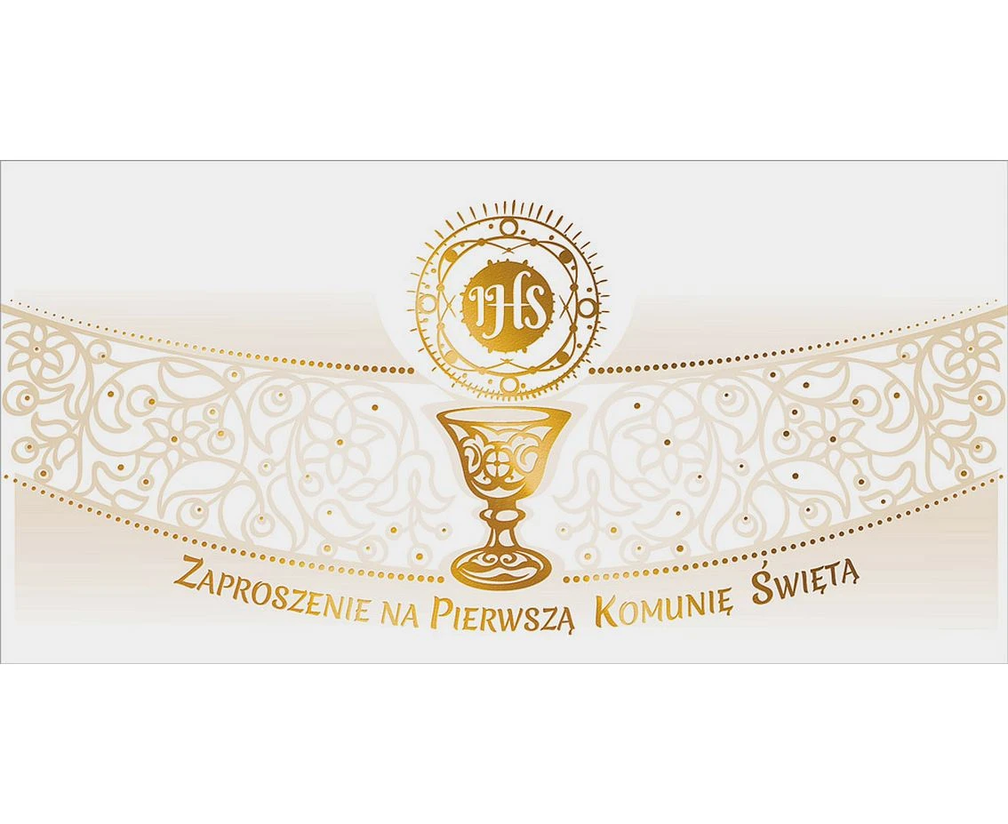 Zaproszenie Pierwsza Komunia Święta, złota, 10 szt.