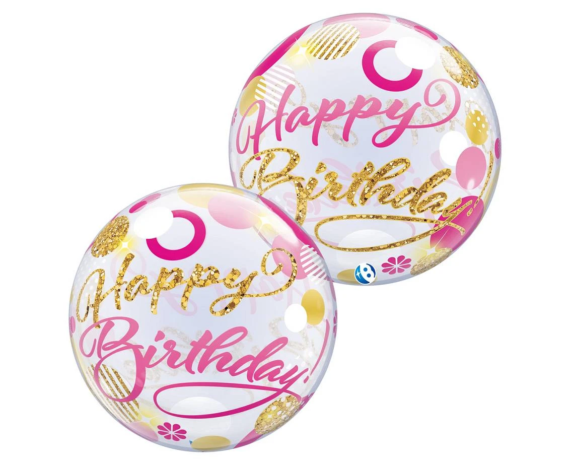 Balon Takara BUBBLE BALLOON Birthday Pink & Gold Dots, 22"