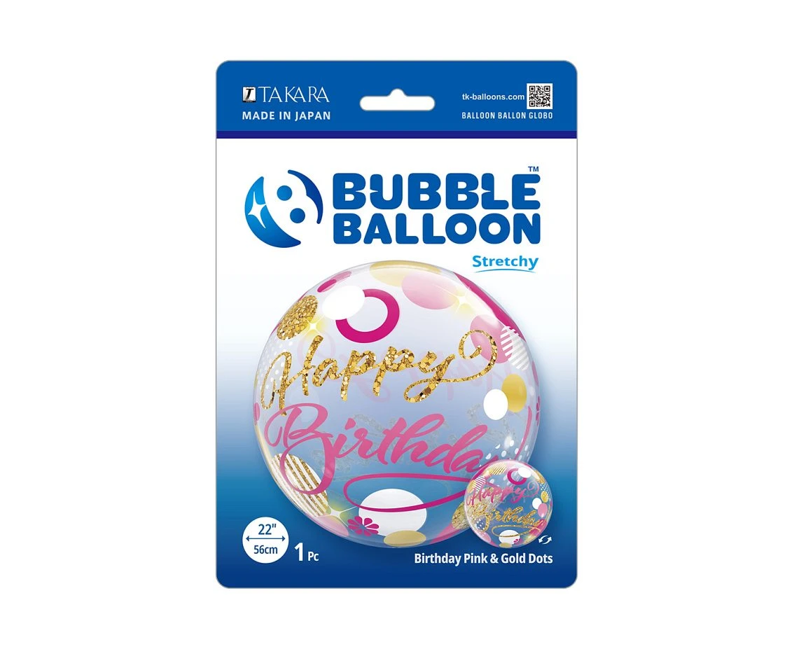 Balon Takara BUBBLE BALLOON Birthday Pink & Gold Dots, 22"