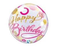 Balon Takara BUBBLE BALLOON Birthday Pink & Gold Dots, 22"