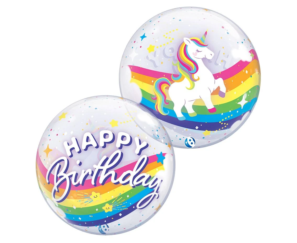 Balon Takara BUBBLE BALLOON Birthday Rainbow Unicorn, 22"