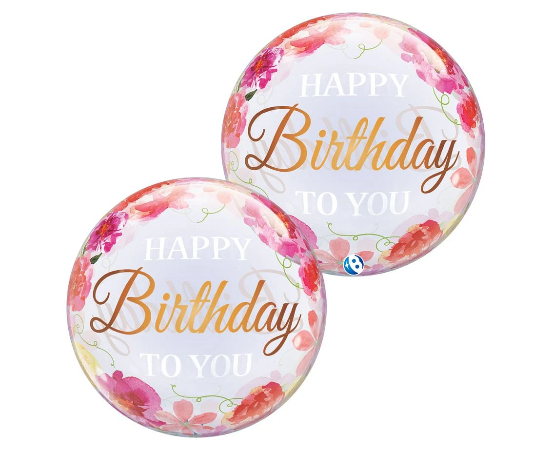 Balon Takara BUBBLE BALLOON Birthday To You Pink Peonies, 22"