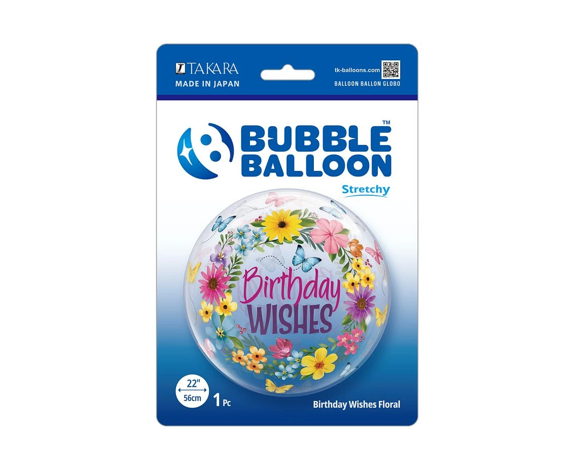 Balon Takara BUBBLE BALLOON Birthday Wishes Floral, 22"