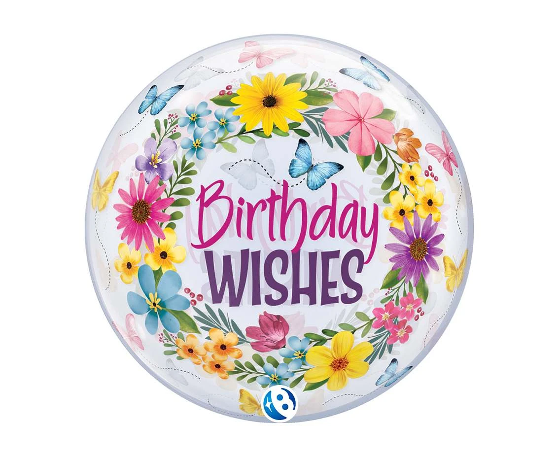 Balon Takara BUBBLE BALLOON Birthday Wishes Floral, 22"