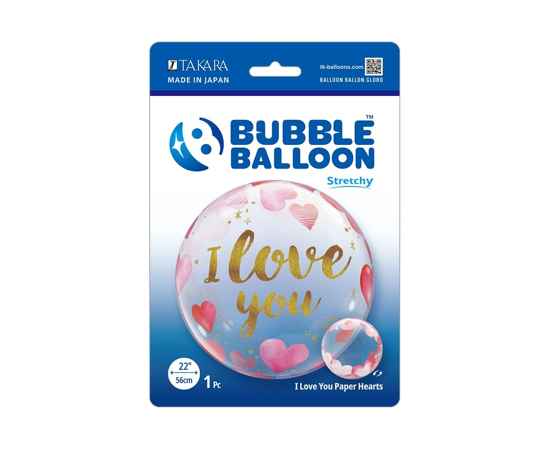 Balon Takara BUBBLE BALLOON I Love you Paper Hearts, 22"