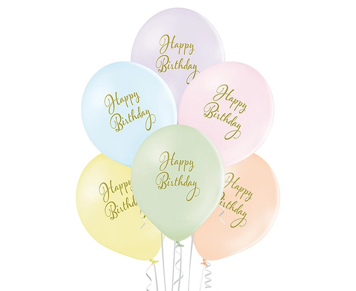 Balony Belbal 12", D11, happy birthday, 6szt.