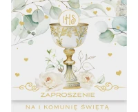 Zaproszenie kwadrat ZKW 120x120 Komunia zest. 62165 Dziecięce - Chłopiec, Dziewczynka, Złote, 10 szt.
