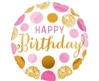 Balon foliowy 18" SHP -  Pink and gold Birthday KK