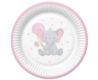 Talerzyki Baby Elephant with Pink Ballon, 8 szt.