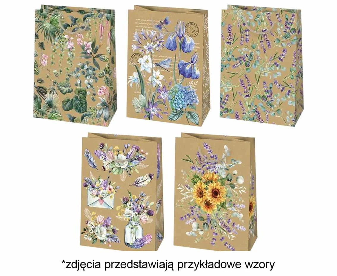 Torebka ozdobna typu kraft T9EK 290x400x120 Ogólne zest. 67 Kwiaty - Liście, Mix, 1 szt.
