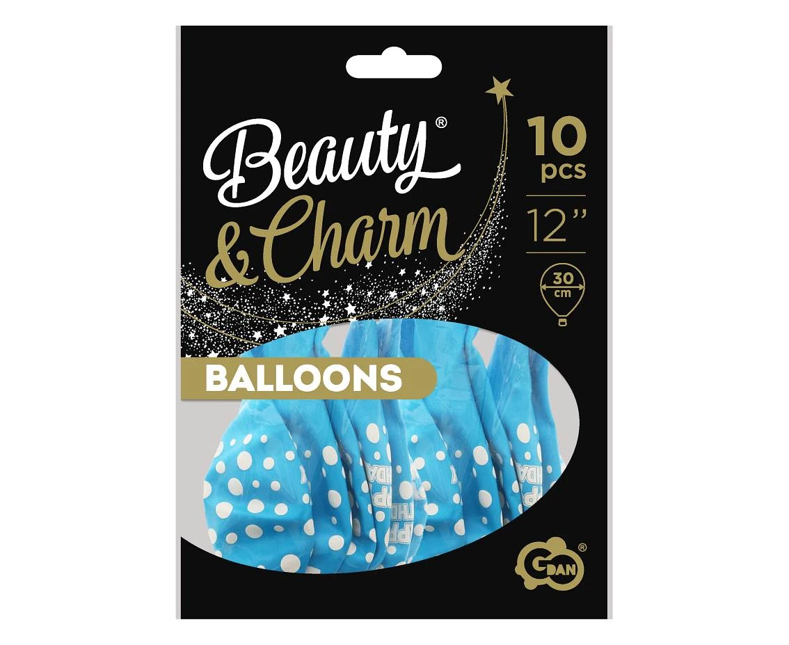 Balony B&C 12", "Happy Birthday", niebieskie, 10szt.