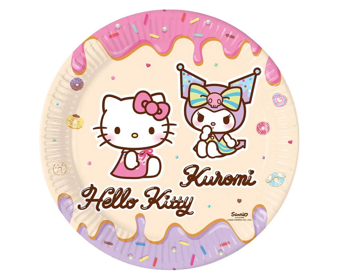 Talerzyki papierowe Hello Kitty and Kuromi, 23cm, 8 szt.
