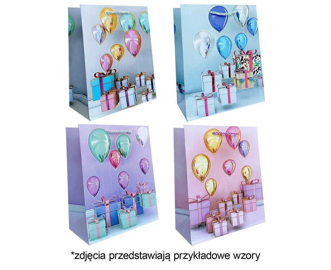 Torebka prezentowa Balony, prezenty 26x32x10cm mix, 1 szt.